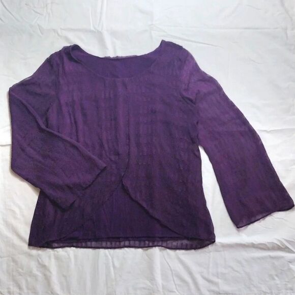 AB Studio Purple Layered Sheer Embroidered Bell Sleeves Blouse XL - Picture 6 of 12